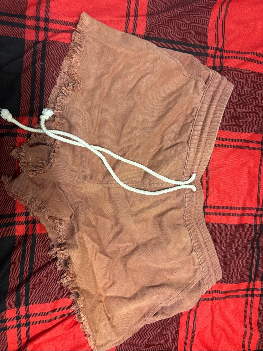 aerie Frayed Hem Drawstring Athletic Shorts - Rust